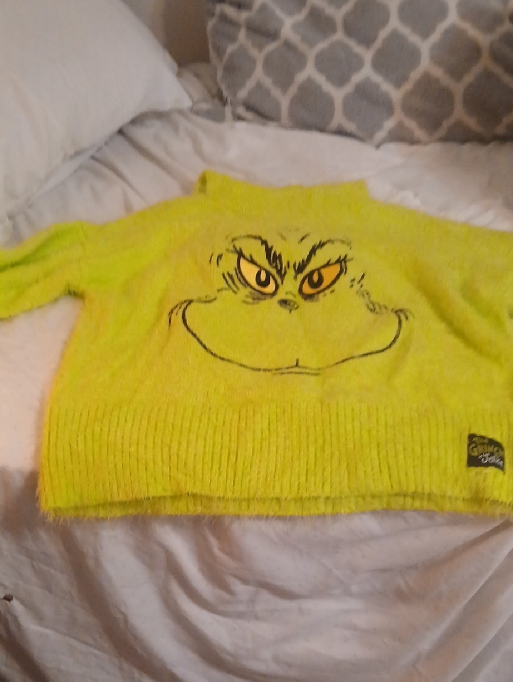 Grinch Graphic Neon Yellow Women's Sweater